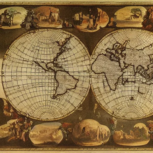 Prompt: a incorrect map of the world as painting by da vinci