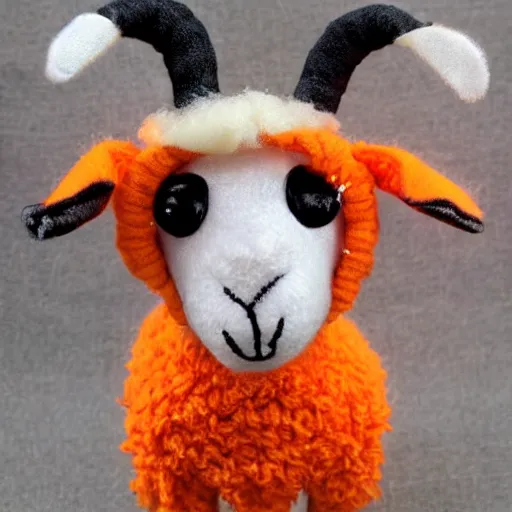 Image similar to cute sheep using orange inmate clothes