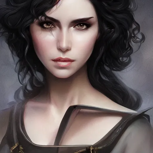 Image similar to yennefer, beautiful face, rule of thirds, intricate outfit, by artgerm