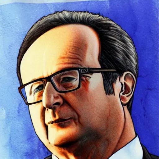 Image similar to François hollande transforming into super saiyan, drew by akira toryama