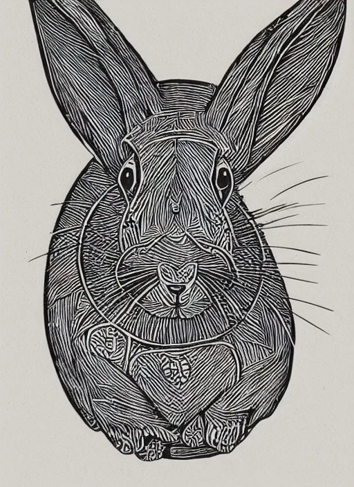 Prompt: rabbit woodcut print by Samuel Jessurun de Mesquita