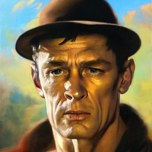 Image similar to ultra realistic portrait painting of hugh jackson, art by frank frazetta, 4 k, ultra realistic, highly detailed, epic lighting