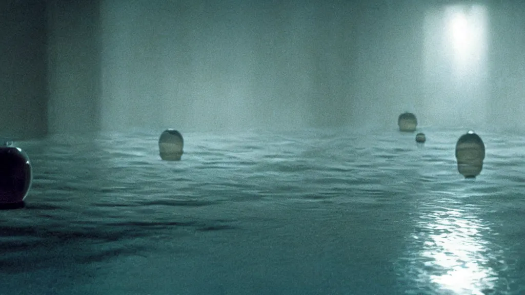 Prompt: water caustics, film still from the movie directed by denis villeneuve and david cronenberg with art direction by salvador dali and dr. seuss