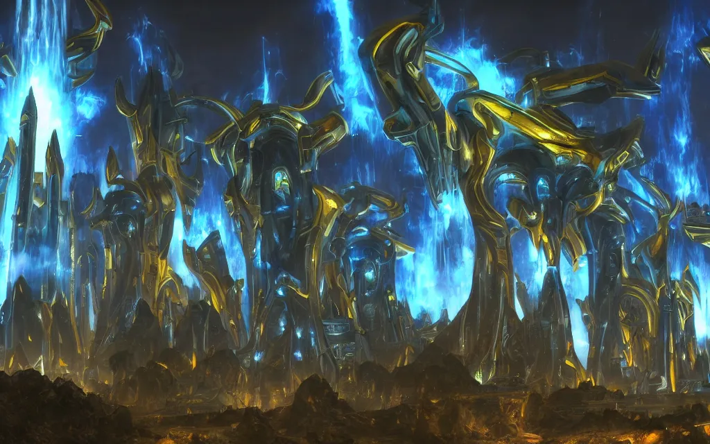 Image similar to protoss structure city, cinematic dramatic lighting, beautiful