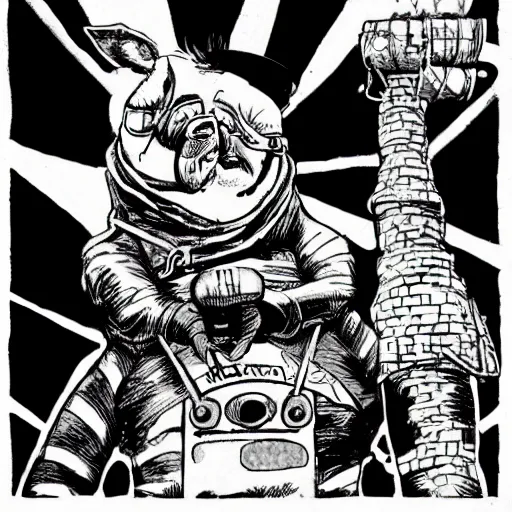 Prompt: a portrait of a sewer punk pig by al williamson