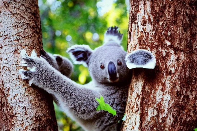 Prompt: a photo of a gravy koala in its natural habitat, kodak ektachrome e 1 0 0 photography