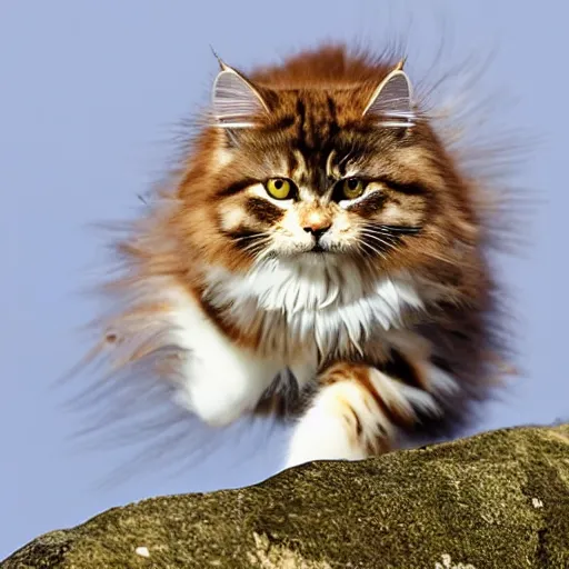 Prompt: siberian cat hunting bird