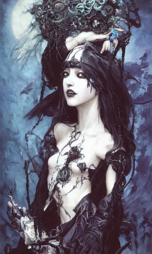 Image similar to !dream Full shot of a ghoulpunk high priestess, defined facial features, intricate, gothic punk, malice mizer, ai yazawa, symmetrical facial features. By Ruan Jia and Artgerm and Range Murata and WLOP and Ross Tran and William-Adolphe Bouguereau and Beeple. Key Art. Fantasy Illustration. award winning, Artstation, intricate details, realistic, Hyperdetailed, 8k resolution. Iridescent accents.