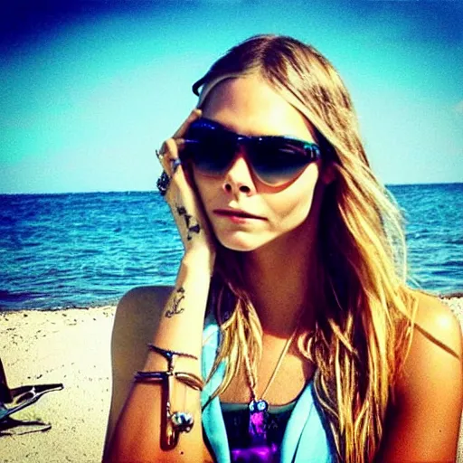 Image similar to “cara delevigne on the beach”