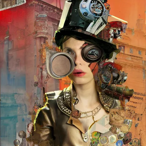 Prompt: steam punk roman pasquino, contemporary collage, highly detailed, digital painting, 4 k, hdr, punk, fashion, smooth, sharp focus, art by nick knight, sandra chevrier and john hoyland