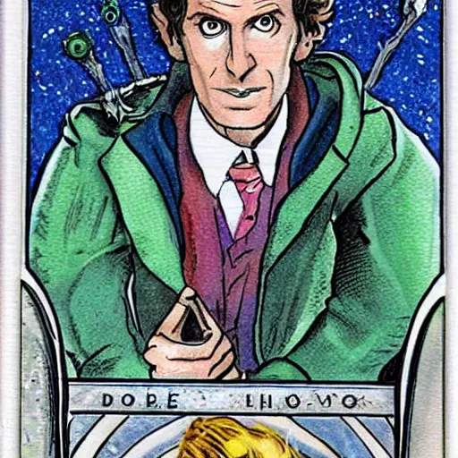 Prompt: tarot card with the picture of doctor who, realistic, smooth, detailed, ambient light,