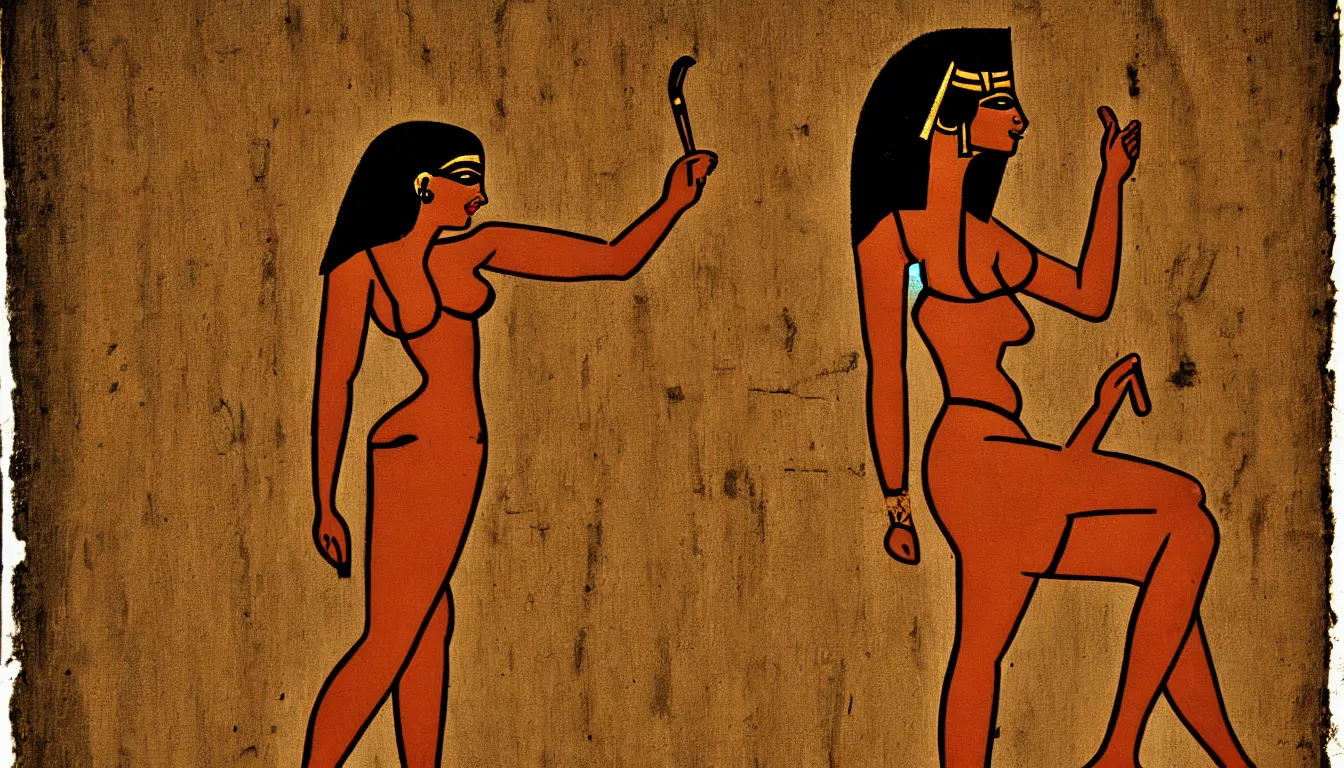 Prompt: egyptian hieroglyph of a pinup woman