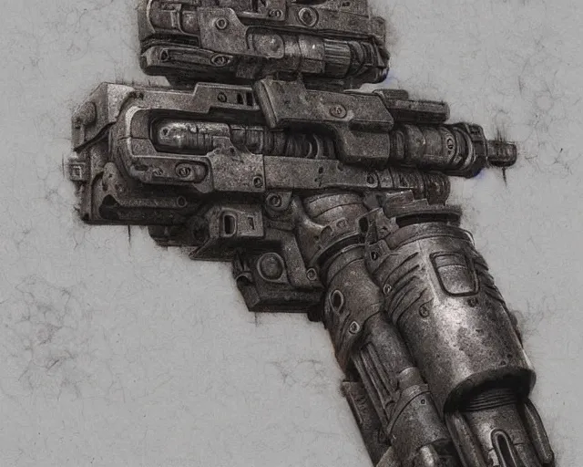 Prompt: cybernetic symbiosis gun, artstation, Art by Beksinski, unreal engine