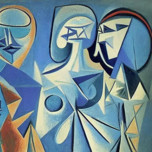 Prompt: the universe if it was painted by pablo picasso in his blue period