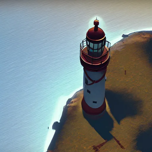 Prompt: screenshot of a lighthouse in a coastal landscape in the game Disco Elysium