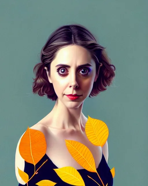 Prompt: gorgeous young Alison Brie, realistic character concept, full body pose, autumn leaves, orange yellow, shorter neck, illustration, symmetrical face and body, realistic eyes, cinematic lighting, detailed realistic symmetrical eyes, artgerm, Joshua Middleton, single face, insanely detailed and intricate, beautiful