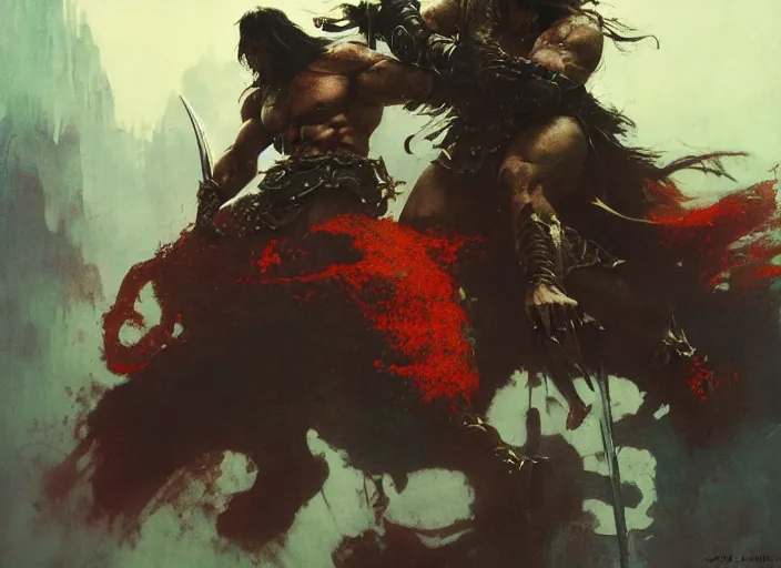 Image similar to conan the barbarian, intricate, elegant, highly detailed, vivid colors, john park, frazetta, sparth, ruan jia, jeffrey catherine jones