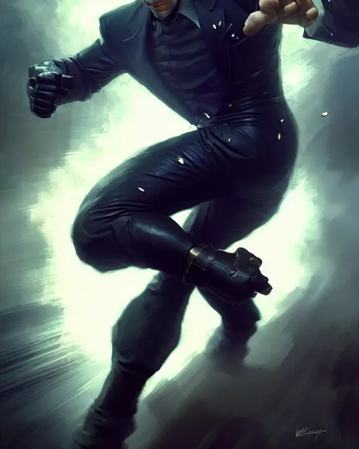 Image similar to gigachad luigi fighting like one punch man in a suit in the matrix, fantasy character portrait, ultra realistic, full body concept art, intricate details, highly detailed by greg rutkowski, ilya kuvshinov, gaston bussiere, craig mullins, simon bisley