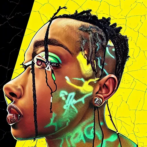 Image similar to african american billie eilish on a rapper's album cover