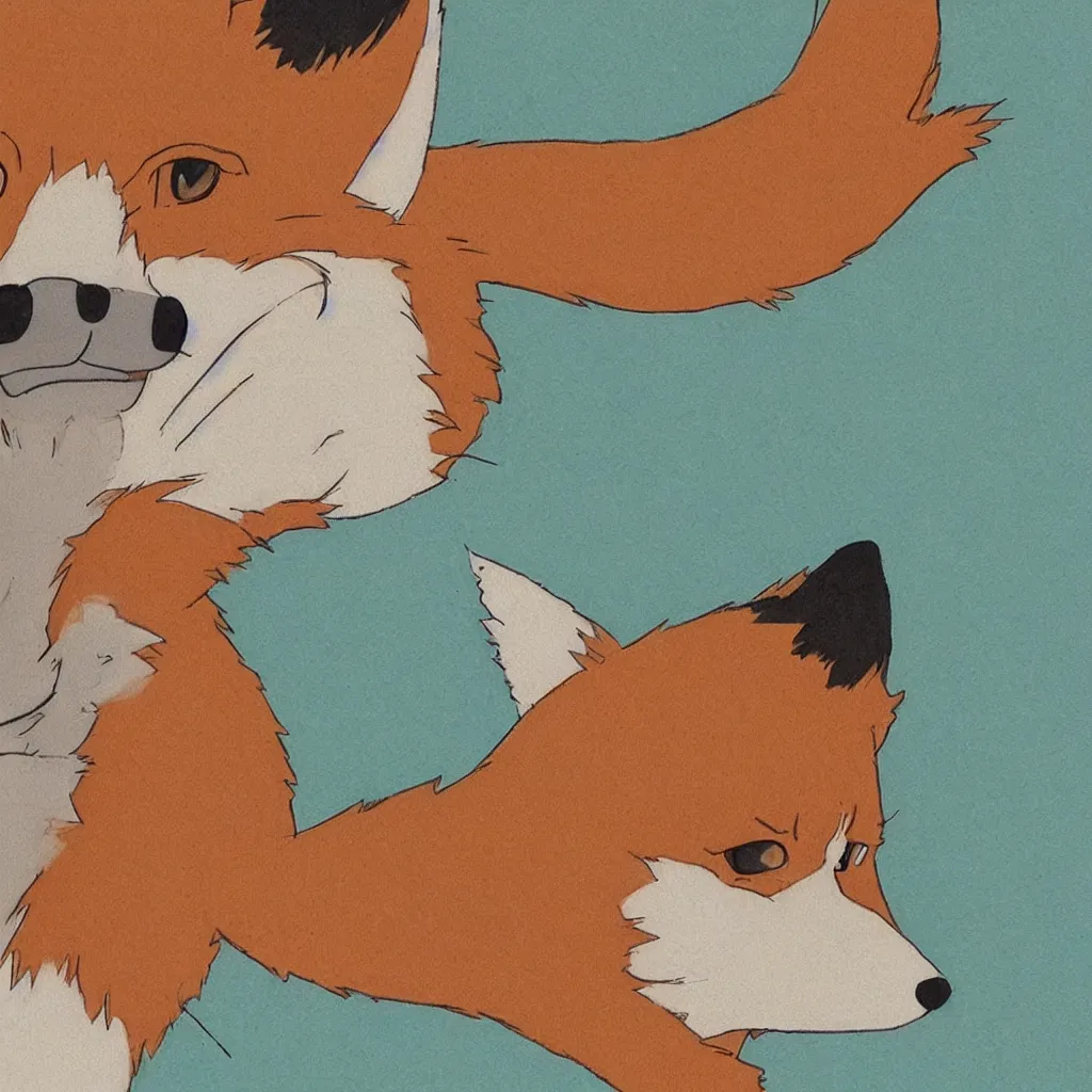 Image similar to a portrait of an anthropomorphic fox wearing a hoodie by studio ghibli