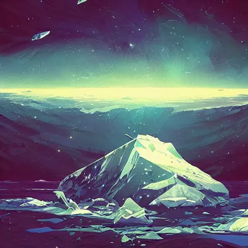 Image similar to an exposed iceberg floating in space with the universe inside, by anato finnstark, by alena aenami, by john harris, by ross tran, by wlop, by andreas rocha