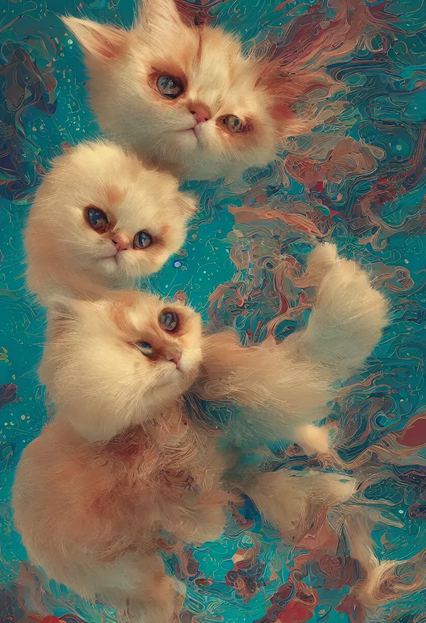 Prompt: Adorable portrait of a rag doll kitten , artstation winner by Victo Ngai, Kilian Eng and by Jake Parker, swirly vibrant color lines, winning-award masterpiece, fantastically gaudy, aesthetic octane render, 8K HD Resolution