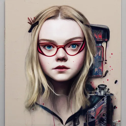 Image similar to Elle Fanning in Phantom Pain picture by Sachin Teng, asymmetrical, dark vibes, Realistic Painting , Organic painting, Matte Painting, geometric shapes, hard edges, graffiti, street art:2 by Sachin Teng:4