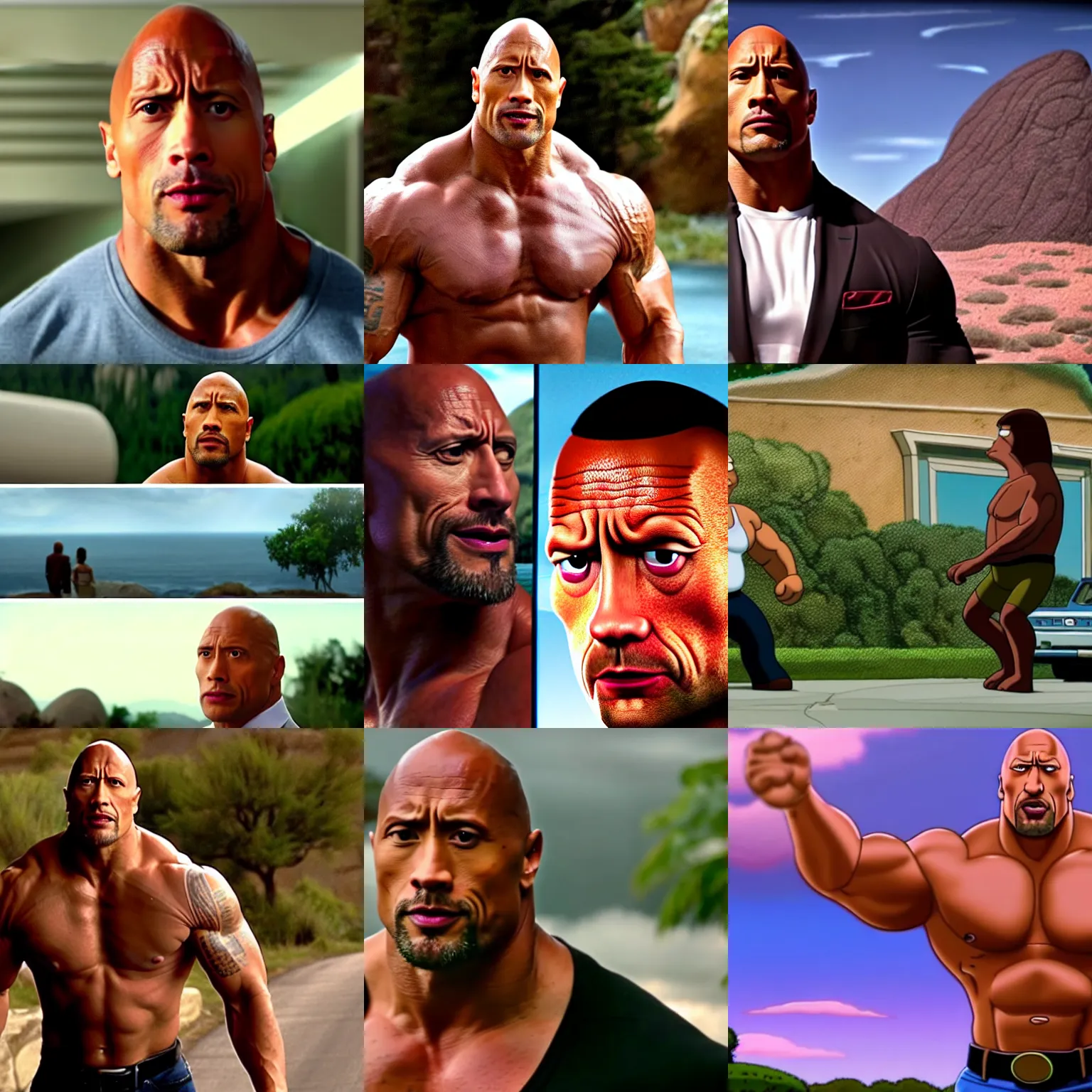 Prompt: dwayne johnson in family guy, cinematic establishing shot, magical colours and atmosphere, perfect coherent composition, super realistic, professional photography 1 6 k
