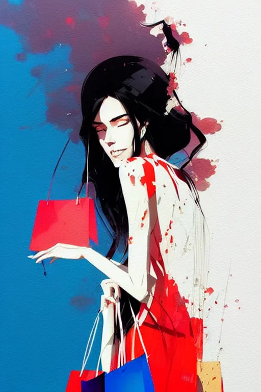 Image similar to a ultradetailed beautiful panting of a stylish woman with shopping bags, by conrad roset, greg rutkowski and makoto shinkai trending on artstation