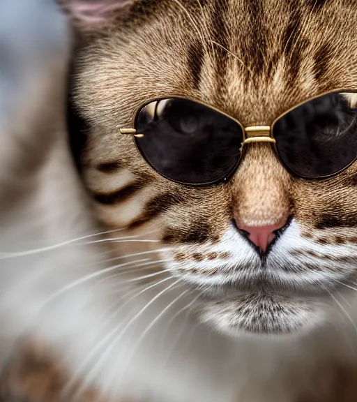 Prompt: award winning 5 5 mm close up portrait color photo of an admiral cat in full military outfit and aviators, in a park by luis royo. soft light. sony a 7 r iv