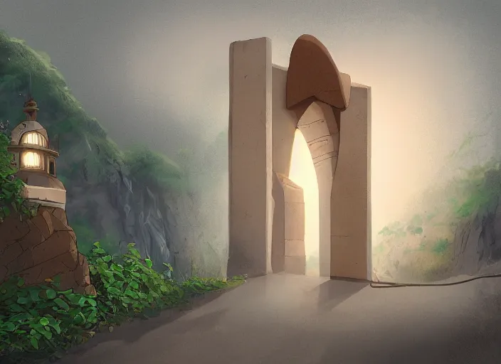 Image similar to wall with portal to jeddah city, digital painting, concept art, smooth, sharp focus, illustration by studio ghibli