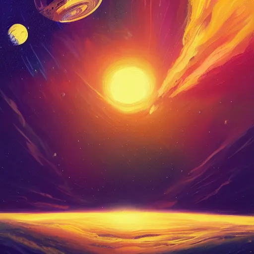 Image similar to a detailed painting of a marble like planet floating in space in a sea of colorful sea of stars, by alena aenami, petros afshar and greg rutkowski trending on artstation, deviantart, planet, clouds, earth, exoplanet, stars