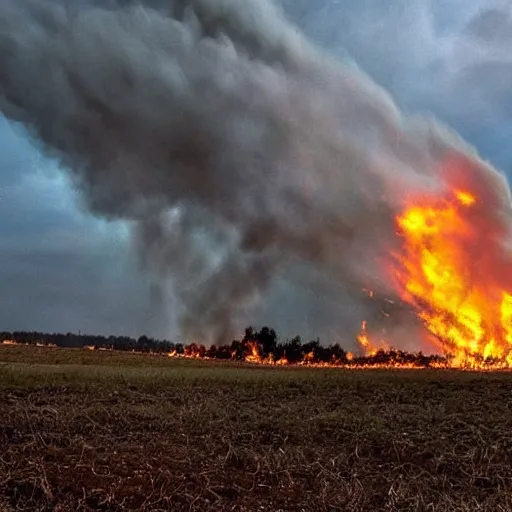 Image similar to a tornado make of flames in a field