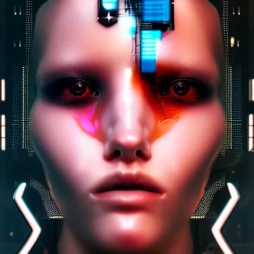 Image similar to face wear on beautiful woman face, cyberpunk art by kuno veeber, cgsociety, computer art, ultra detailed, futuristic, anime aesthetic