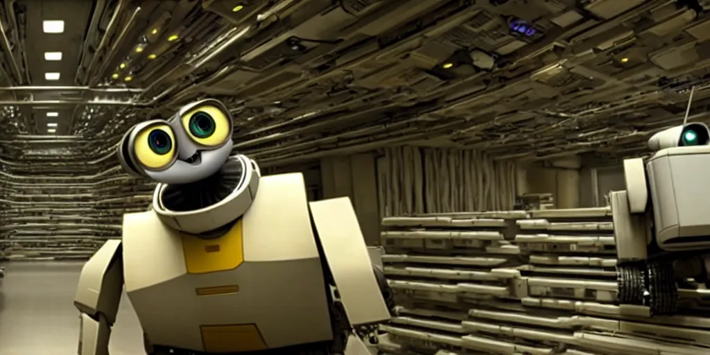 Image similar to wall - e in big server room high - detalysed shot from george lucas movie