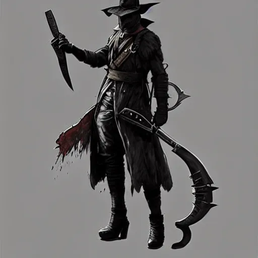 Image similar to pikachu as a hunter in bloodborne, wielding a machete and a blunderbuss, concept art, art by greg rutkowski, intricate, elegant, highly detailed, smooth, sharp focus, artstation