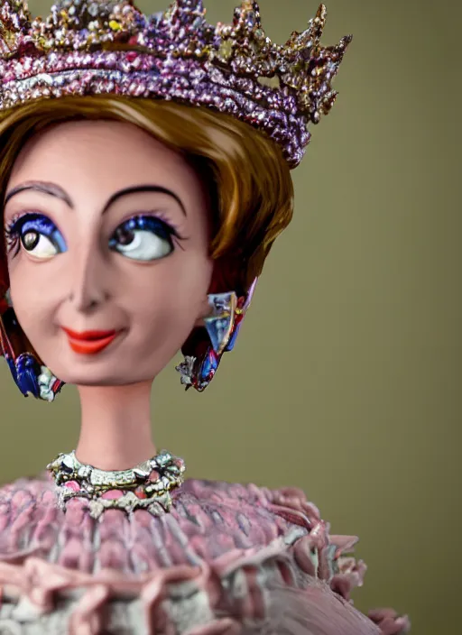 Image similar to closeup face profile portrait of tin toy nancy pelosi as a fairytale princess wearing a crown eating cakes, bikini, depth of field, zeiss lens, detailed, symmetrical, centered, fashion photoshoot, by nicoletta ceccoli, mark ryden, lostfish, breathtaking, 8 k resolution, extremely detailed, beautiful, establishing shot, artistic, hyperrealistic, octane render