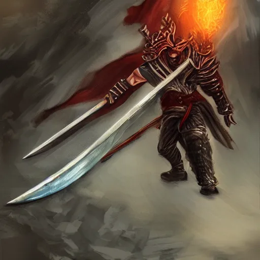 Prompt: fantasy warrior trending on artstation painterly greatsword guts fighting