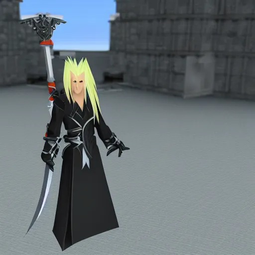 Image similar to an in game screenshot of sephiroth from final fantasy vil from roblox