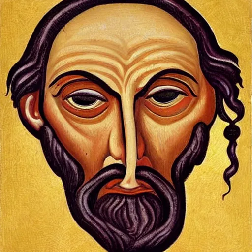 Image similar to portrait of mindless ancient greek man with big eyes and sharp nose and open mouth. fine detail. artistic painting by lurid