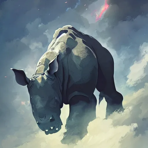 Image similar to a strong rhino at the gym, illustration concept art anime key visual trending pixiv fanbox by wlop and greg rutkowski and makoto shinkai and studio ghibli and kyoto animation symmetrical facial features