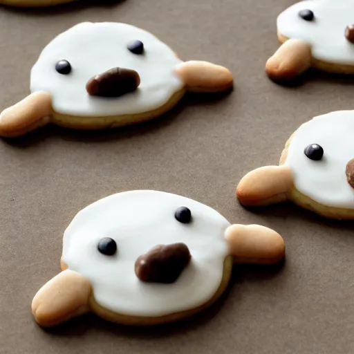 Prompt: cookies shaped like otters, photograph, cookies, otters