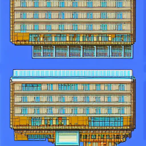 Image similar to a building with a lot of windows on top of it, pixel art by kagaku murakami, behance contest winner, neogeo, anime aesthetic, # pixelart, isometric