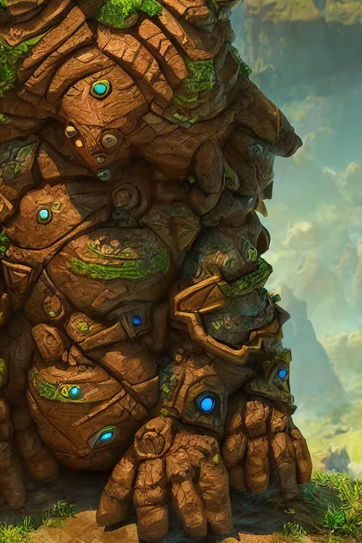 Image similar to zelda fantasy art giant golem troll wood rock greeble gemstone, global illumination ray tracing hdr fanart arstation by sung choi and eric pfeiffer and gabriel garza and casper konefal