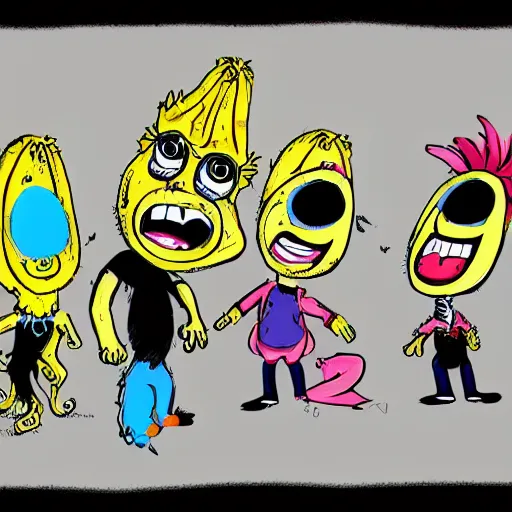 Image similar to punk rock bananas, cartoon, trending on art station