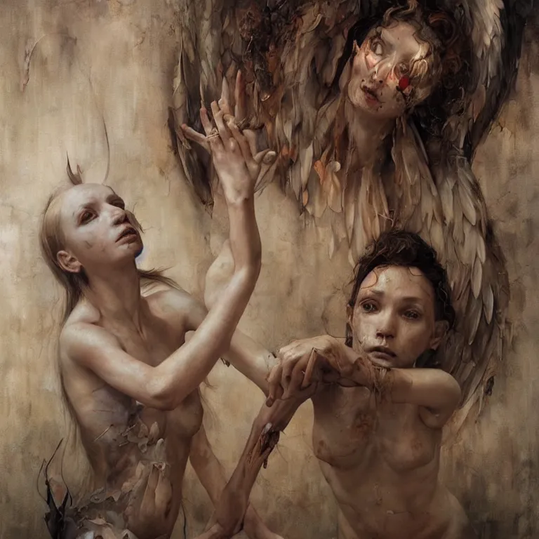 Image similar to angel watching mirror, 3 d render, esao andrews, jenny saville, surrealism, dark art by james jean, greg rutkowski