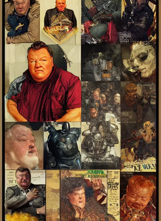 Image similar to portrait of ray winstone as baron vladimir harkonnen, dynamic, by norman rockwell and craig mullins and lawrence alma tadema and jack kirby and greg staples and nc wyeth and tom lovell, arstation baron character