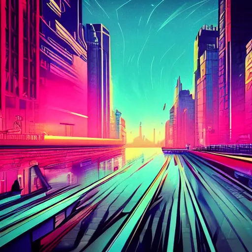 Image similar to new york, epic retrowave art, trending on art station