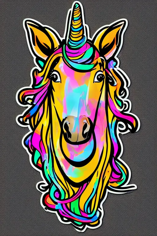 Image similar to A portrait of a gangster unicorn, sticker, highly detailed, colorful, illustration, smooth and clean vector curves, no jagged lines, vector art, smooth