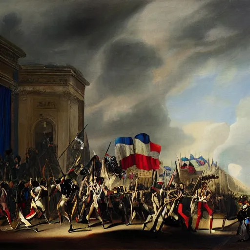 Image similar to French revolution 2022, dramatic, high detail, oil on canvas